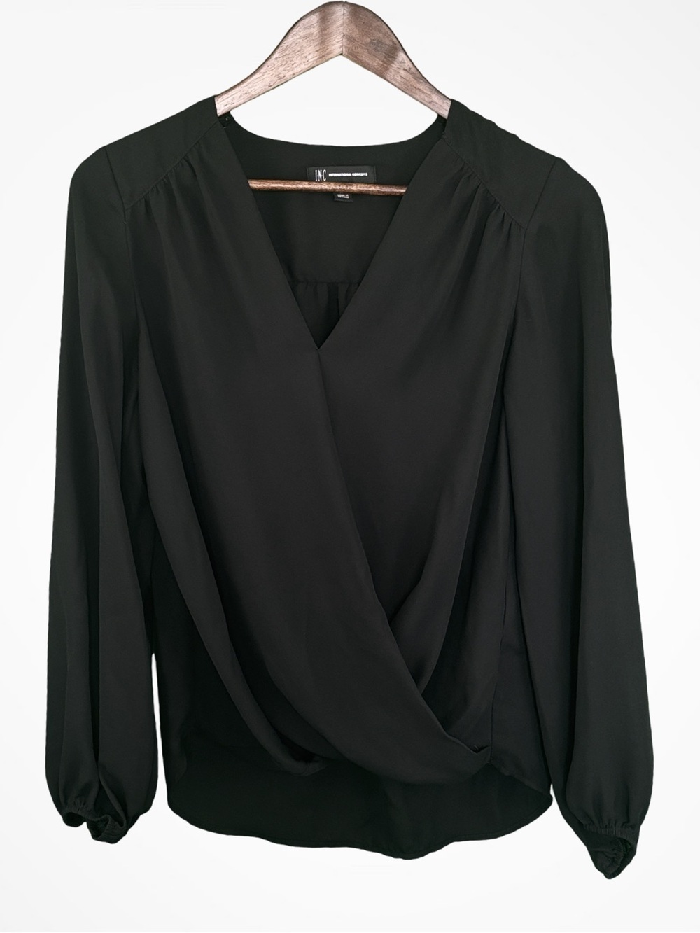 International Black Draped Wrap Blouse - Women